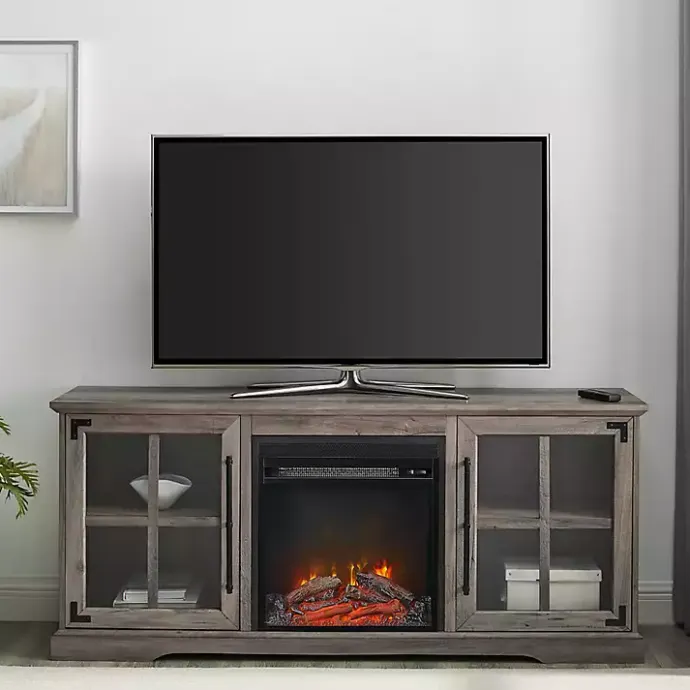 Online Kirklands Home Wood 2-Door LED Fireplace Cabinet Gray