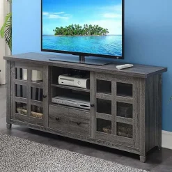 New Kirklands Home Wood 2-Door Windowpane Media Cabinet Gray