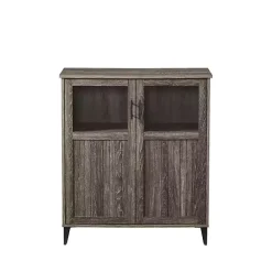 New Kirklands Home Wood Glass Windows Storage Cabinet Gray