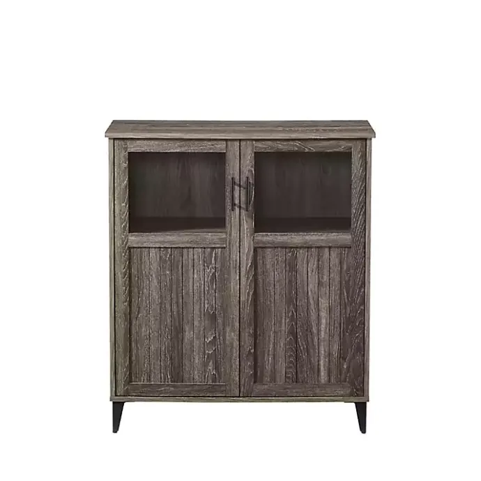 New Kirklands Home Wood Glass Windows Storage Cabinet Gray