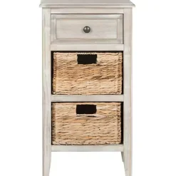 Online Kirklands Home Wood Side Table with Baskets Gray