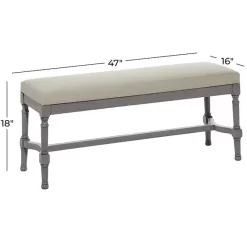 Discount Kirklands Home Wood Upholstered Burlap Seat Bench Gray