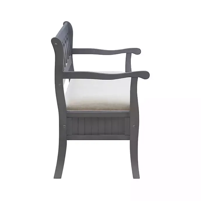 Online Kirklands Home Gray Wood Upholstered Storage Bench