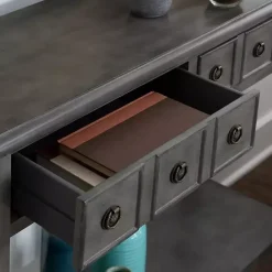Hot Kirklands Home Wooden Console Table with Double Drawers Gray
