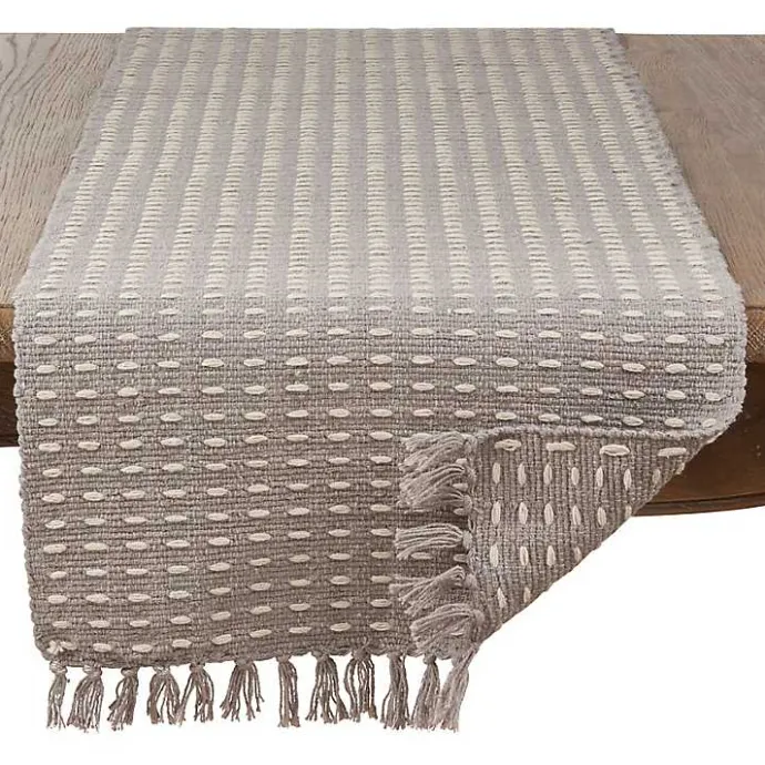 Sale Kirklands Home Woven Dash Cotton Table Runner Gray