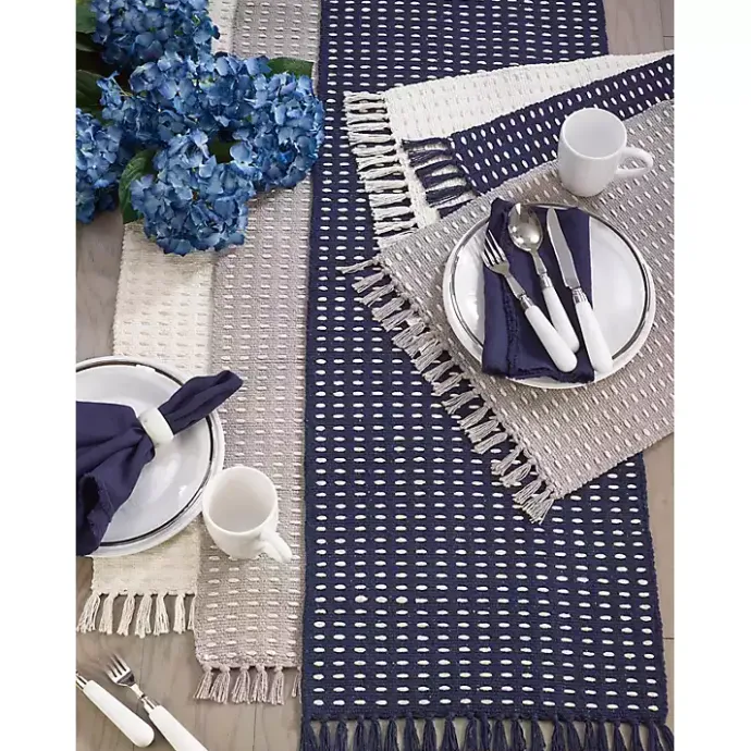Sale Kirklands Home Woven Dash Cotton Table Runner Gray