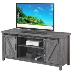 Hot Kirklands Home wash Russ Barn Door Media Cabinet Gray