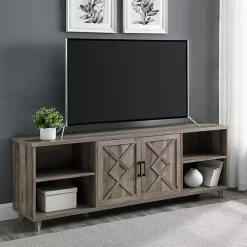 Sale Kirklands Home wash Wood Helix Open Shelf TV Stand Gray