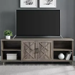 Sale Kirklands Home wash Wood Helix Open Shelf TV Stand Gray