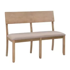 Kirklands Home wash Wood Upholstered Jorissen Bench Gray