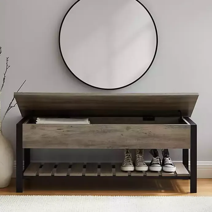New Kirklands Home washed Lift-Top Storage Bench Gray