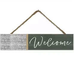 New Kirklands Home Green and White Welcome Wall Plaque