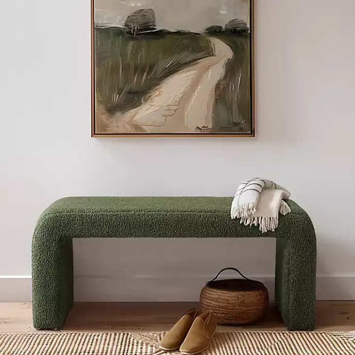 New Kirklands Home Boucle Waterfall Bench Green