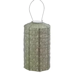 Kirklands Home Fan Cylinder Hanging LED Outdoor Lantern Green