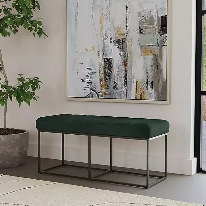 Clearance Kirklands Home Faux Suede Upholstered Metal Frame Bench Green