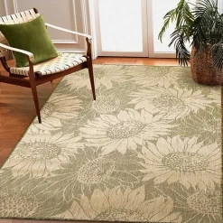 Sale Kirklands Home Green Floral Blooms Outdoor Area Rug, 4x7
