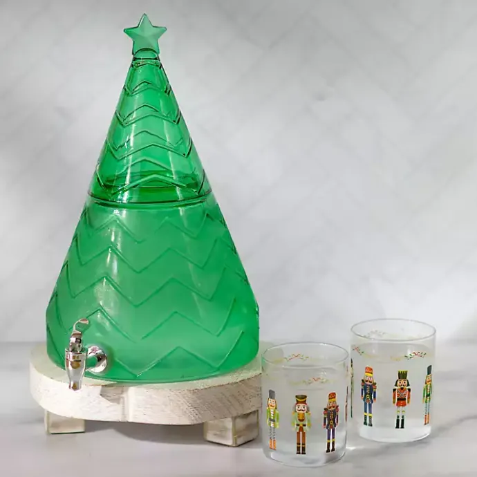 Discount Kirklands Home Glass Christmas Tree Drink Dispenser Green
