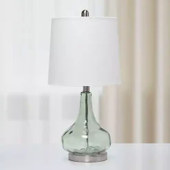 Discount Kirklands Home Green Glass Ripple Table Lamp White