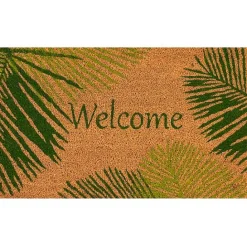 Online Kirklands Home Green Palm Fronds Welcome Coir Doormat