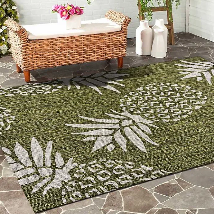 Sale Kirklands Home Green Pineapple Outdoor Area Rug, 7x9