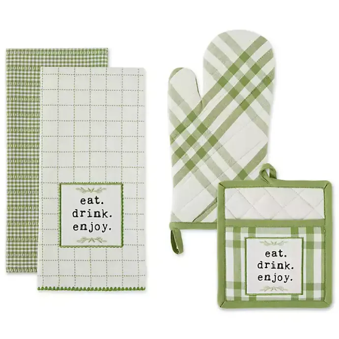 Hot Kirklands Home Green Plaid Eat Drink Enjoy 4-pc. Dish Towel Set