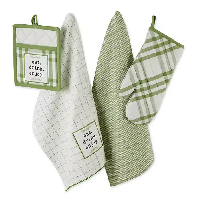 Hot Kirklands Home Green Plaid Eat Drink Enjoy 4-pc. Dish Towel Set