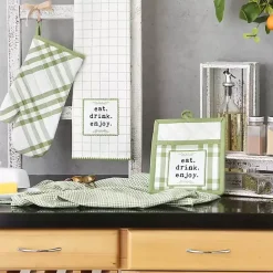 Hot Kirklands Home Green Plaid Eat Drink Enjoy 4-pc. Dish Towel Set