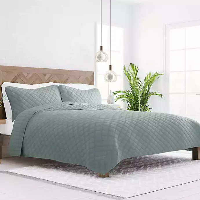 Clearance Kirklands Home Stitched Diamond 3-pc. Queen Quilt Set Green