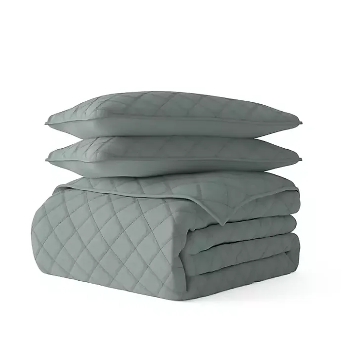 Clearance Kirklands Home Stitched Diamond 3-pc. Queen Quilt Set Green