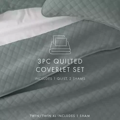 Clearance Kirklands Home Stitched Diamond 3-pc. Queen Quilt Set Green