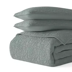 Online Kirklands Home Stitched Floral 3-pc. Queen Quilt Set Green