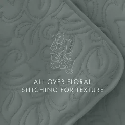 Online Kirklands Home Stitched Floral 3-pc. Queen Quilt Set Green