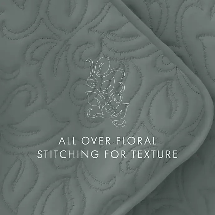 Online Kirklands Home Stitched Floral 3-pc. Queen Quilt Set Green