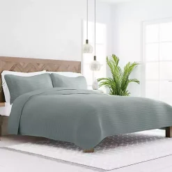 Clearance Kirklands Home Stitched Stripes 3-pc. Queen Quilt Set Green