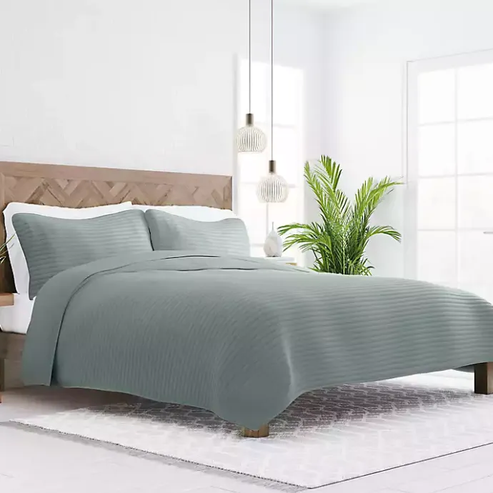Outlet Kirklands Home Stitched Stripes 3-pc. King Quilt Set Green