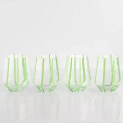 Best Kirklands Home Green Striped Stemless Wine Glasses, Set of 4