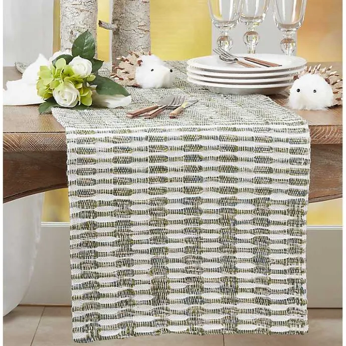 Discount Kirklands Home Green Tea Woven Stripe Table Runner, 54 in.