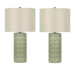 New Kirklands Home Green Textured Column Table Lamps, Set of 2 Tan