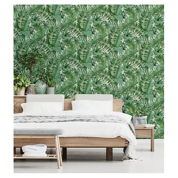 Discount Kirklands Home Tropical Leaves Peel & Stick Wallpaper Green