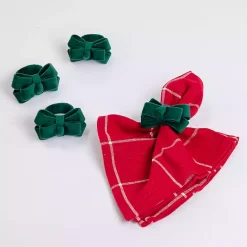 Discount Kirklands Home Velvet Bow Napkin Rings, Set of 4 Green