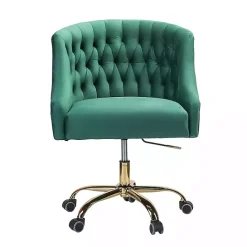 New Kirklands Home Velvet Tufted Golden Leg Swivel Office Chair Green