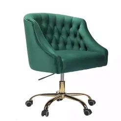 New Kirklands Home Velvet Tufted Golden Leg Swivel Office Chair Green
