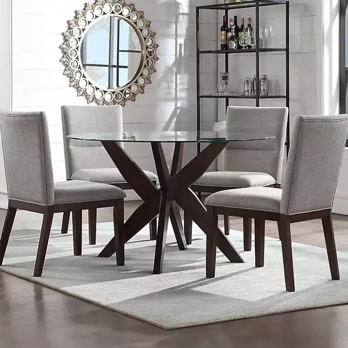 Kirklands Home Greige and Walnut Dining Chairs, Set of 2