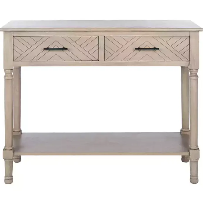 Discount Kirklands Home Greige Chevron 2-Drawer Console Table Gray