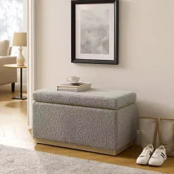 Best Kirklands Home Greige Sherpa & Pine Rectangle Storage Ottoman
