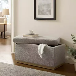 Best Kirklands Home Greige Sherpa & Pine Rectangle Storage Ottoman