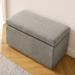 Best Kirklands Home Greige Sherpa & Pine Rectangle Storage Ottoman