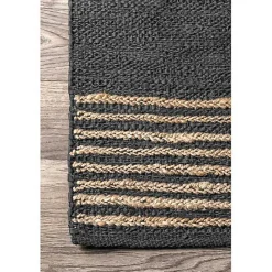 New Kirklands Home Hand Braided Leather Kelli Jute Area Rug, 7x9 Black