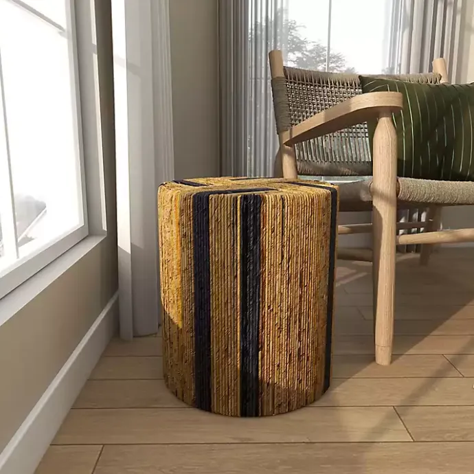 Sale Kirklands Home Handmade Round Banana Leaf Striped Accent Table Brown