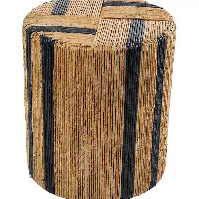 Sale Kirklands Home Handmade Round Banana Leaf Striped Accent Table Brown
